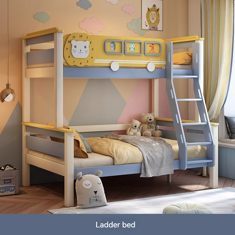 [Pre-order] Children's high and low bed, mother and child bed, two-story girl's bunk bed wooden bed, boy's cartoon mother and child bed, bunk bed, all solid wood-Smart-Living