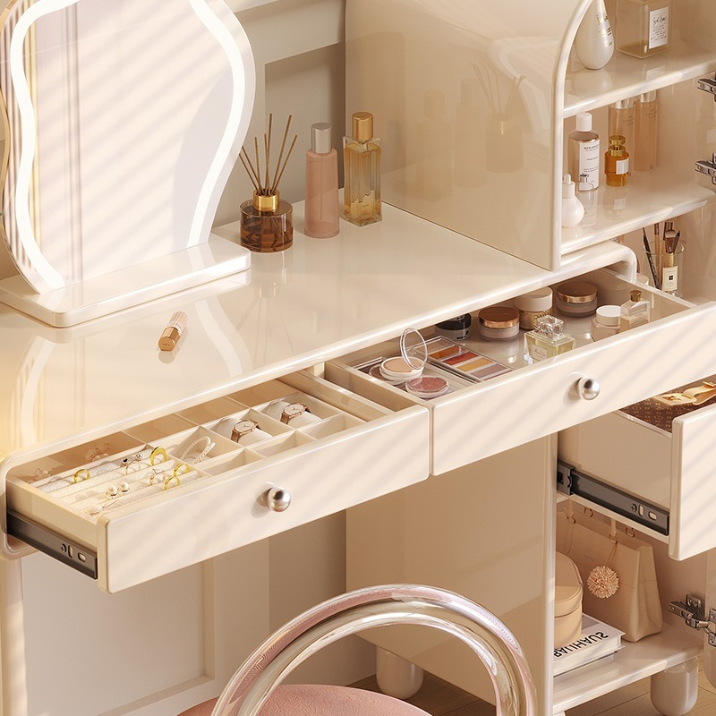 [Pre-order]  Light method retractable dresser, bedroom cream white, modern simple storage cabinet, integrated net celebrity style senior makeup table-Smart-Living