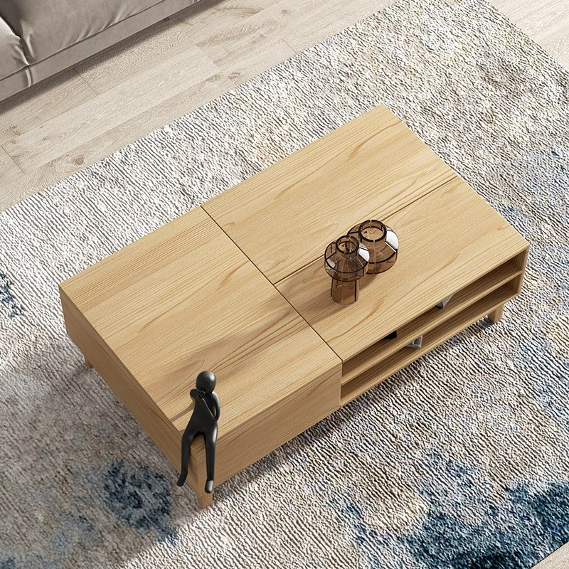 [Pre-order] Nordic Multifunctional Adjustable Coffee Table with Solid Wood Legs, Light Luxury Tea Table, Apartment Small-Sized Living Room Home Tea Table.-Smart-Living