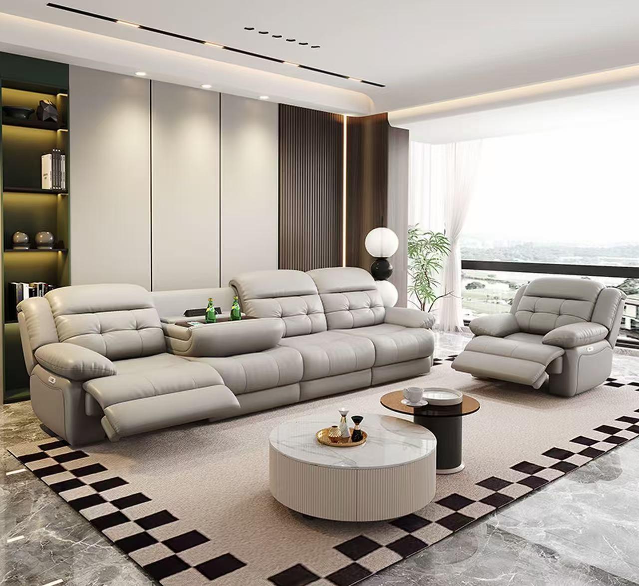 Pre Order Solid Oak First class leather luxury functional home theater; Relaxation space capsule functional sofa