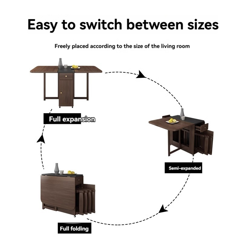 [Pre-order] Oulang Scandinavian style retractable dining table and chairs combination household small household modern simple multi-function living room folding dining table-Smart-Living