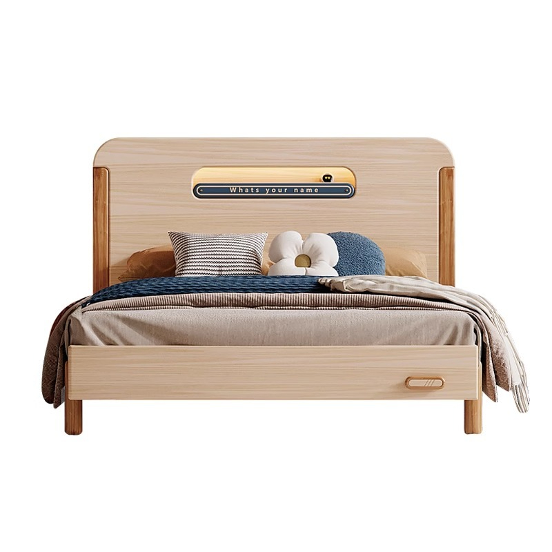 Solid wood, white wax wood, children's bed, boys' single bed, 1.2m and 1.5m small bedroom, small night light, wardrobe, desk-Smart-Living