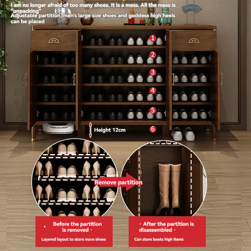 [Pre-order]  New Chinese shoe cabinet Home door entry door cabinet Solid wood frame storage cabinet living room partition storage cabinet door hall cabinet-Smart-Living