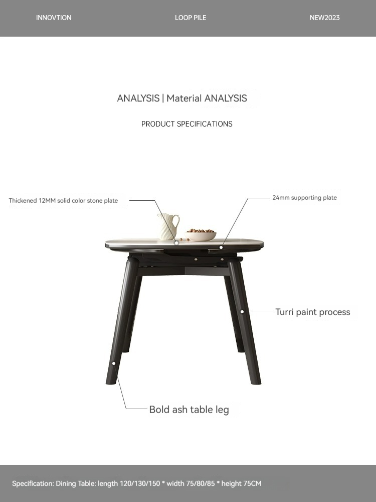 [Pre-order] Solid wood table modern simple telescopic dining table and chair combination variable round table and square dual use light rock plate table-Smart-Living