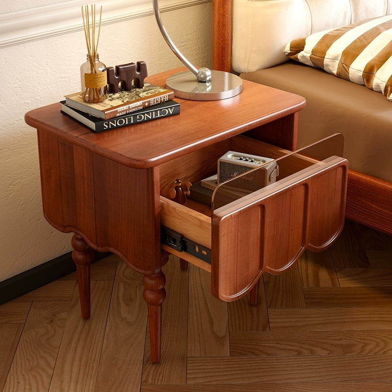 [Pre-order]  Solid wood bedside table, bedroom simple modern Nordic vintage storage cabinet, multifunctional storage shelf, bedside cabinet, storage cabinet-Smart-Living