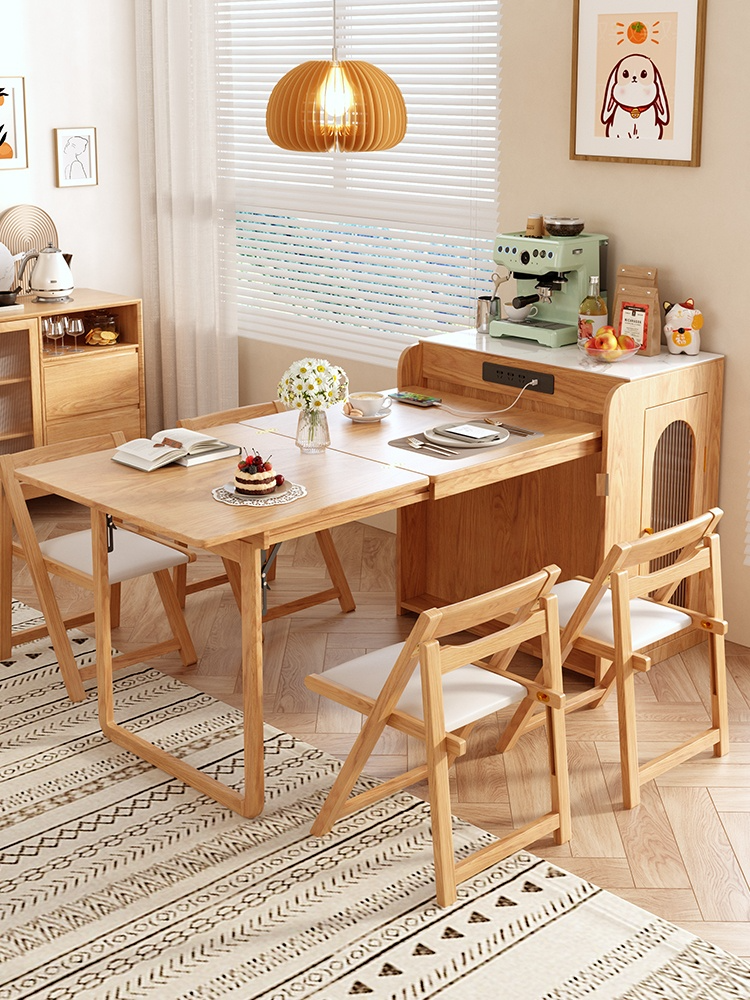 【Pre order】Nordic rock slab island dining table integrated household small unit folding telescopic multifunctional island cabinet dining table solid wood feet