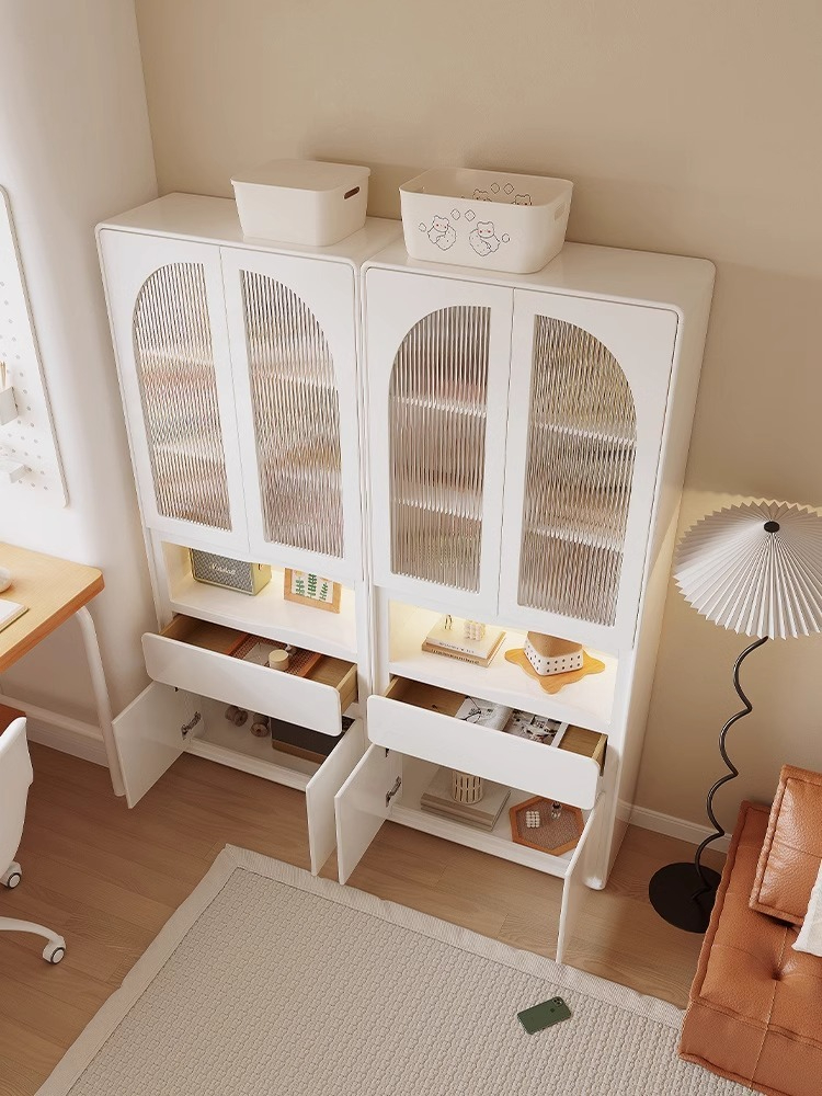 [Pre-order] Mozuki French cream style solid wood bookcase modern minimalist study light luxury high-end glass door storage cabinet bookcase-Smart-Living