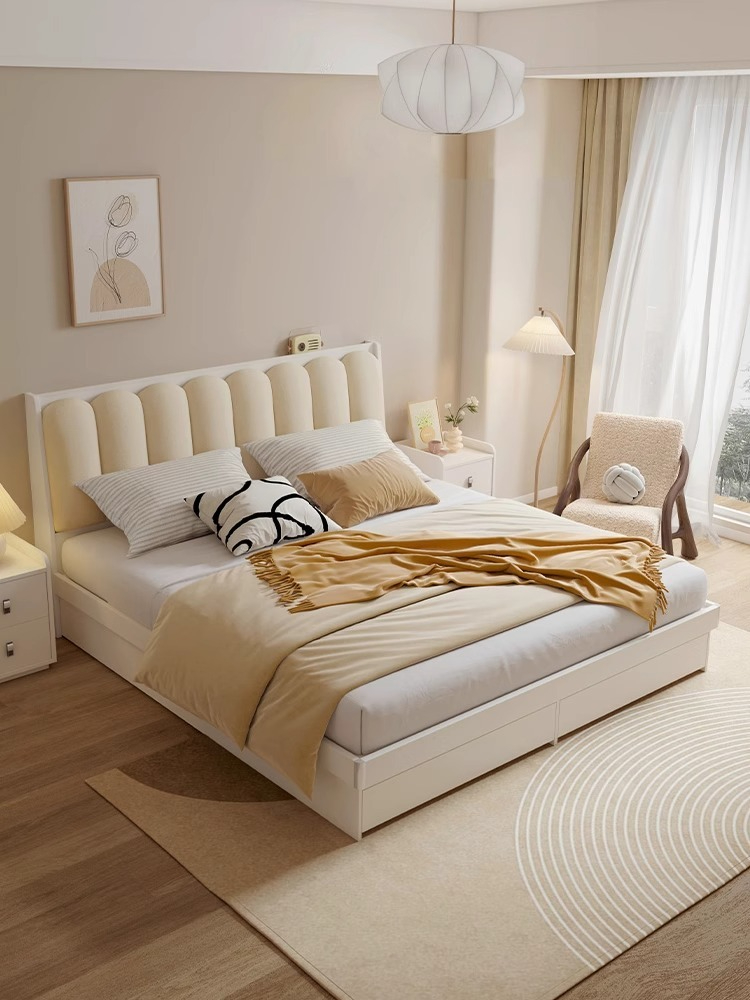 [Pre-order] Muzuki Double Bed Cream Style Smart Storage Box Bed Modern Simple Soft Recumbent Small Apartment Master Bedroom Tatami Wedding Bed-Smart-Living