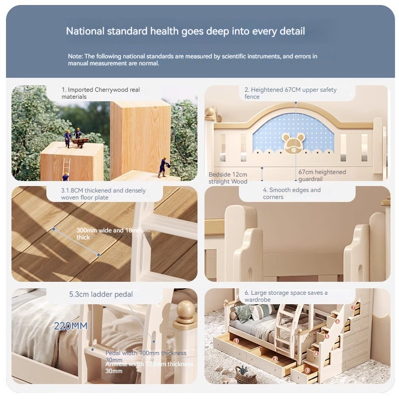 [Pre order] All solid wood children's bed high and low bed cherry wood multifunctional double bed small apartment bunk bed princess bed-Smart-Living