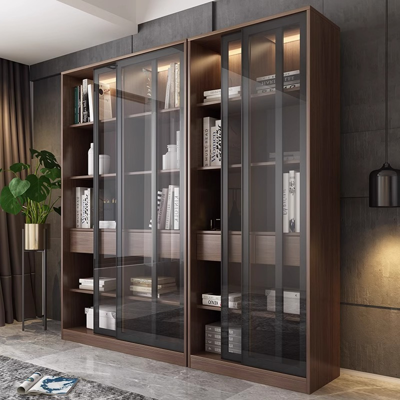 [Pre-order] Oulang Scandinavian solid wood feet floor bookcase bookshelf combination simple with glass sliding door storage large bookcase shelves-Smart-Living