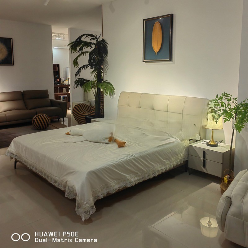 PRE ORDER / BTO PACKAGE - A - BED FRAME - Waffle top layer cowhide bed modern simple minimalist solid wood soft leather bed master bedroom