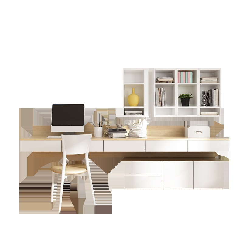 [Pre-order]  Manufacturer Direct Sale Nordic Painted Integrated Desk with Storage, Home Assembly Computer Desk Bookcase Combination Furniture.-Smart-Living