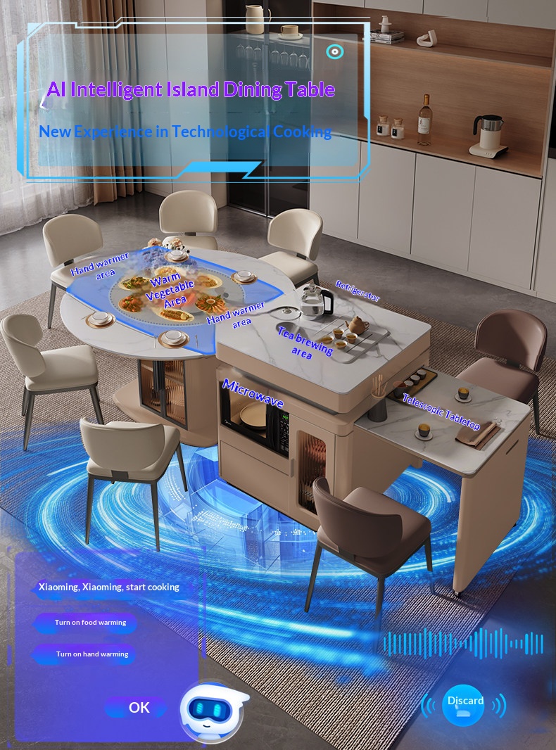 [PRE-ORDER] Integrated Island Counter & Dining Table for Home: Modern Minimalist Style with Induction Cooktop. 