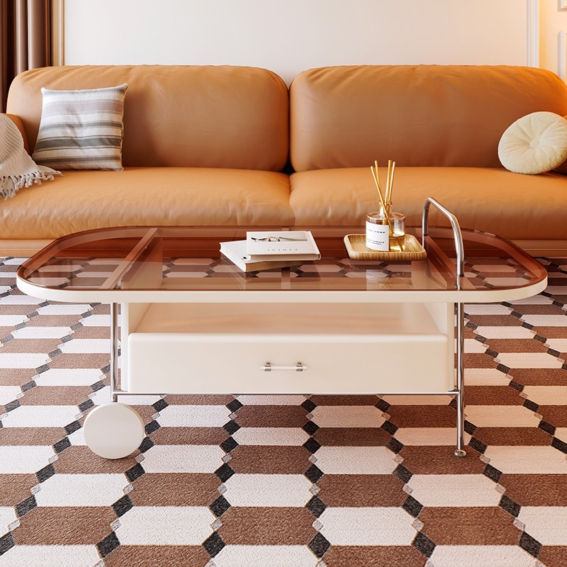[Pre-order]  Glass coffee table, TV cabinet combination living room, home modern minimal, vintage oval storage, removable design model-Smart-Living
