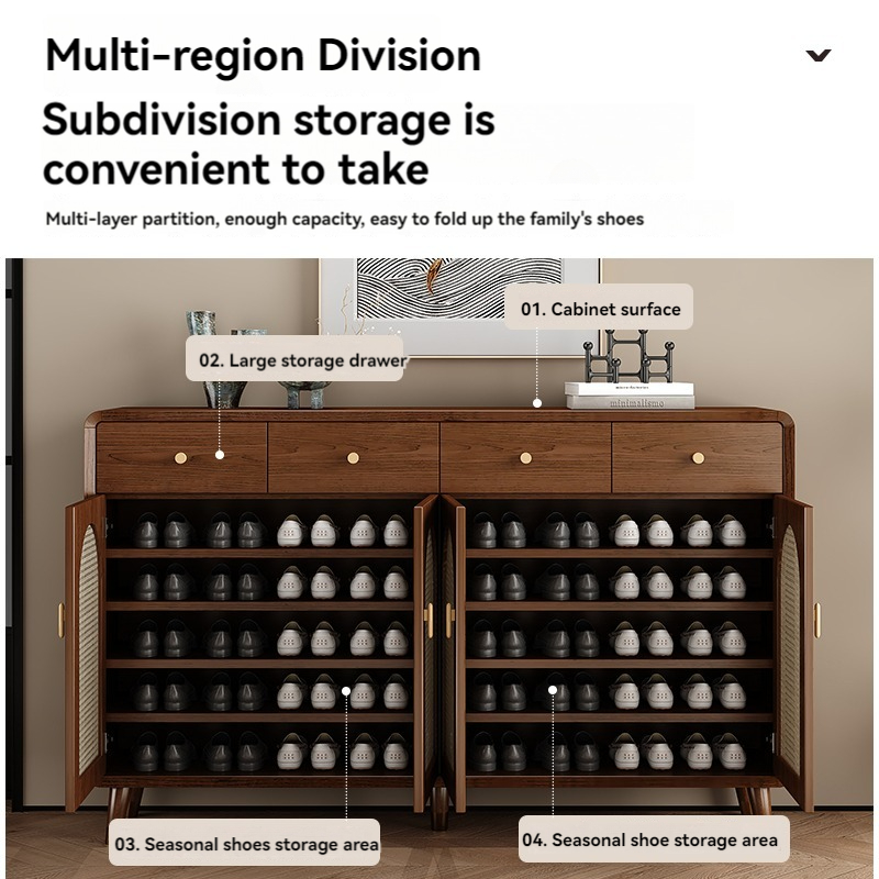 [Pre-order]  High foot shoe cabinet home door living room wall storage hall cabinet into the household retro imitation rattan storage partition cabinet-Smart-Living