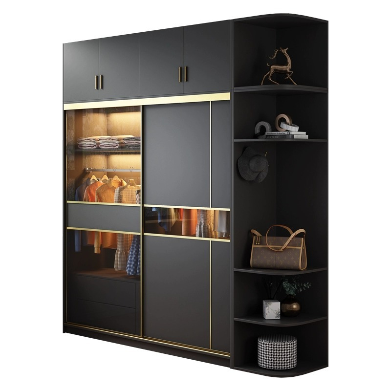 [Pre-order]  Modern simple light luxury sliding door wardrobe rental room with lockers, home bedroom, economical assembly large wardrobe-Smart-Living