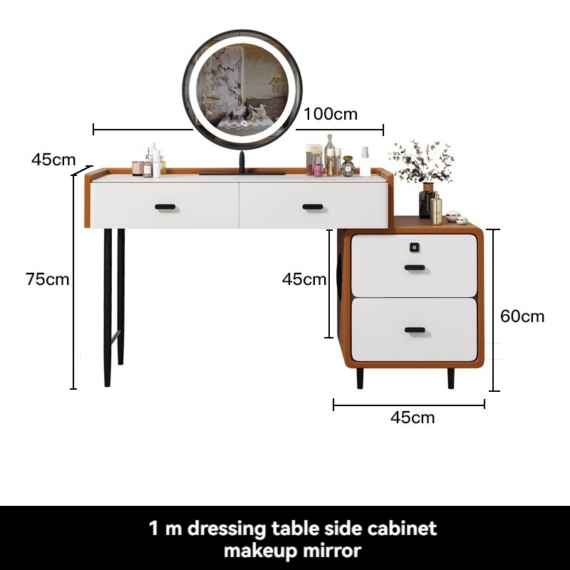 【Showroom】Intelligent solid wood rock board dressing table, multifunctional bedroom desk, all solid wood touch skin intelligent dressing table, makeup table-Smart-Living