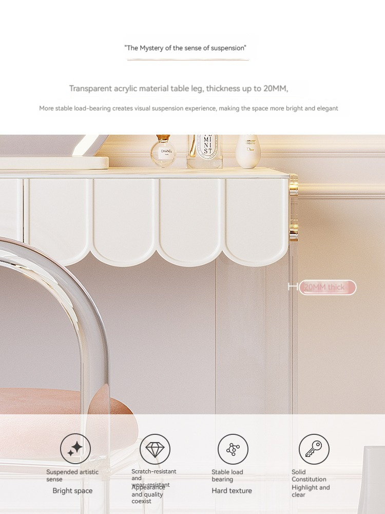 [Pre-order]  Acrylic French cream dresser, modern simple stone slab, telescopic suspended light luxury dressing table, storage cabinet-Smart-Living