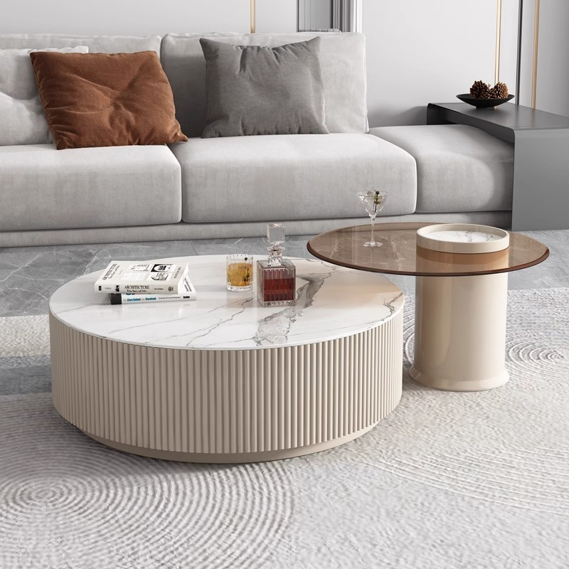 [Pre-order] Rock table light luxury Italian modern minimalist cream wind net red home small living room new round combination-Smart-Living