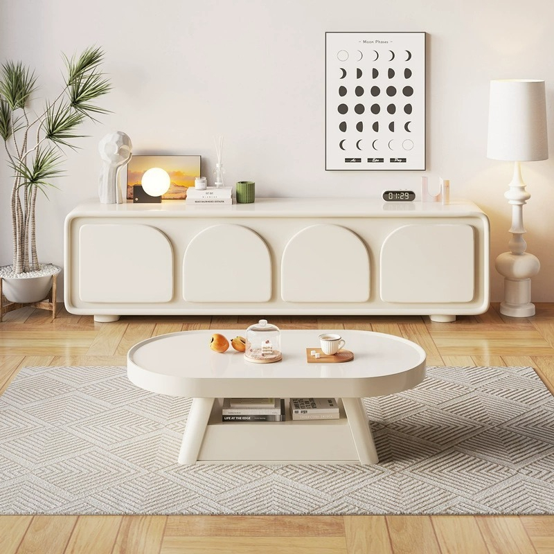 Cream wind TV cabinet tea table combination of modern simple light luxury small living room high-end TV cabinet homeCream wind TV cabinet tea table combination of modern simple light luxury small living room high-end TV cabinet home-Smart-Living