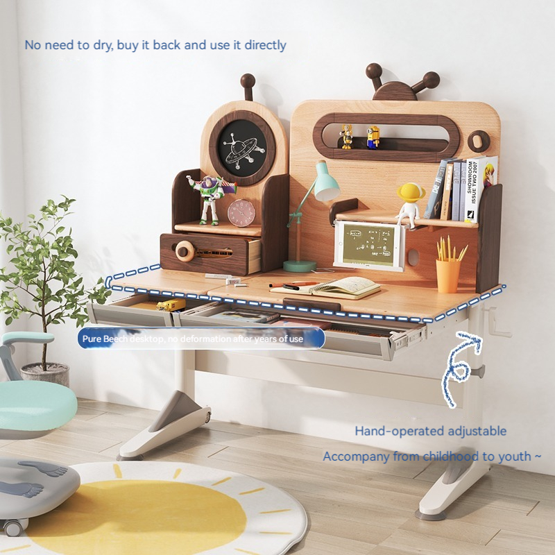 [Pre-order]  Cyber Kids Desk Study Table Set Home Lift Boys Girls Solid Wood Multifunctional Writing Table Boys-Smart-Living