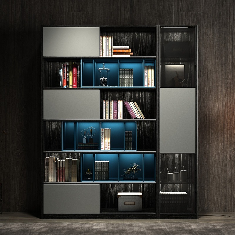 [Pre-order] Italian minimalist glass door bookcase modern and simple household living room floor storage rack bedroom study bookshelf combination.-Smart-Living