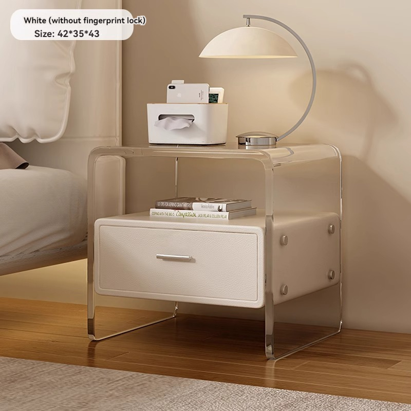 [Pre-order] Acrylic Nightstand Modern Simple Multifunctional With Lock Cream Wind High Value Children's Room Sideboard Small Mini-Smart-Living