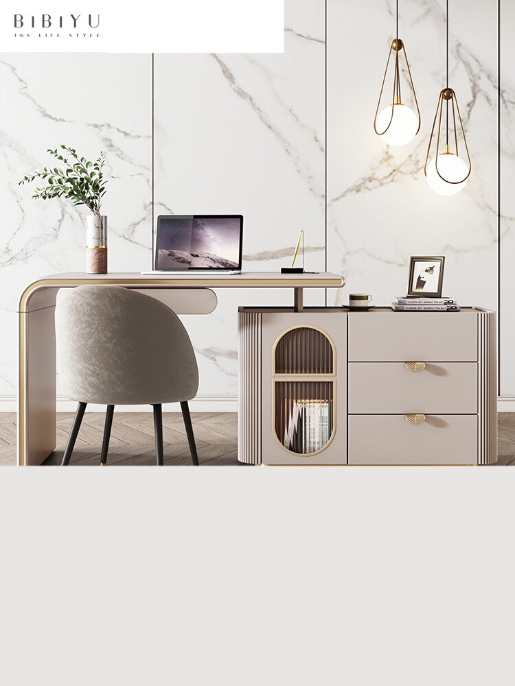 Light luxury corner desk, bookcase, dresser, integrated double long office, home modern folding retractable desk-Smart-Living