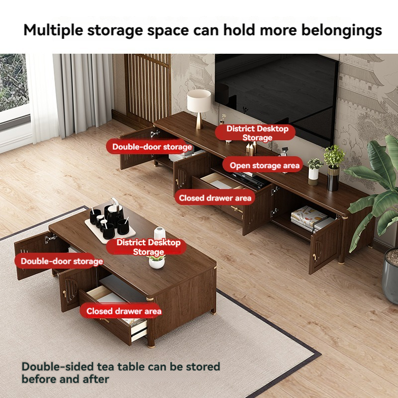 【per order】New Chinese Solid Wood TV Cabinet Living Room Household Small Coffee Table