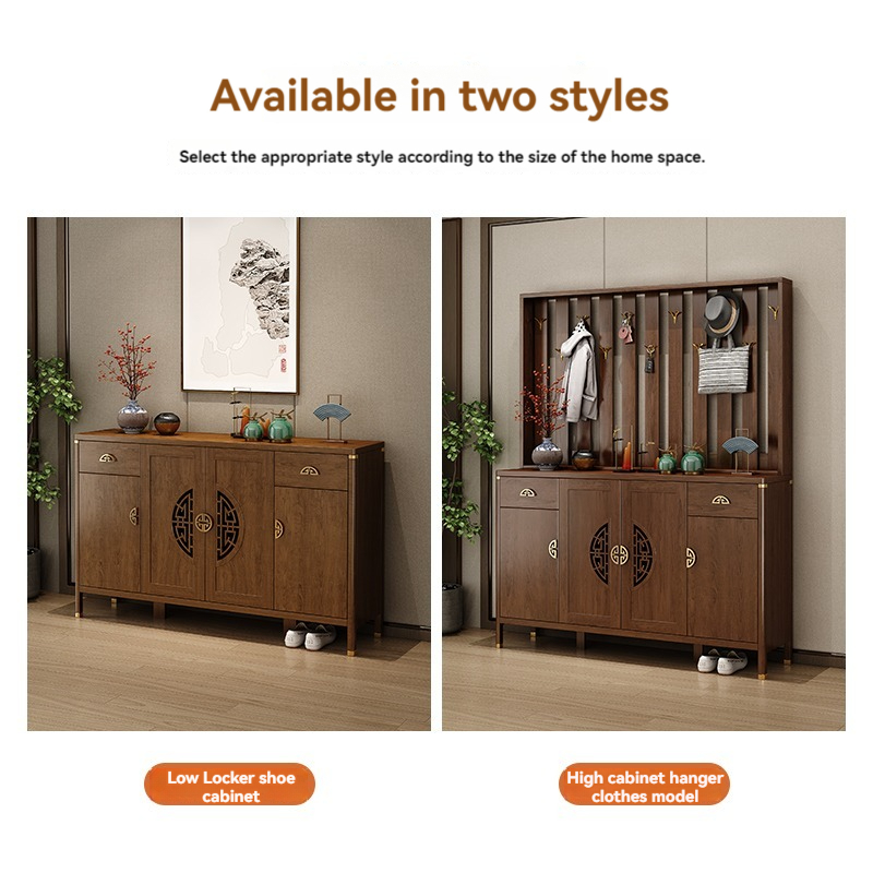 [Pre-order]  New Chinese shoe cabinet hangers against the wall of the household doorway doorway cabinet solid wood frame partition cabinet door coat cabinet-Smart-Living