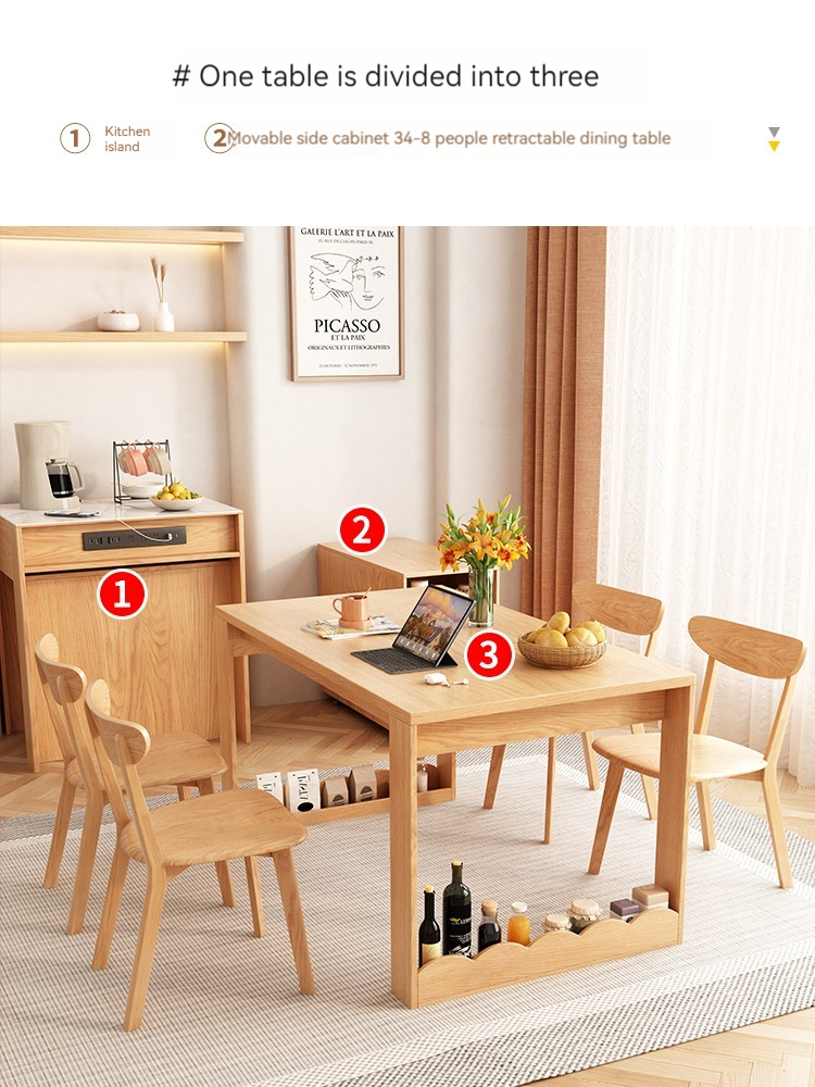 [Pre-order] Japanese-style log wind slate island table dining table and sideboard integrated combination household small apartment retractable dining table and chairs-Smart-Living