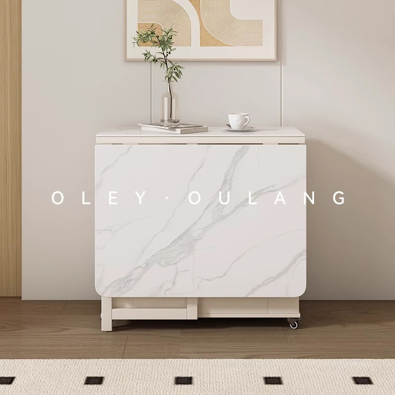 [Pre-order] Oulang Cream wind folding rock plate dining table and chairs combination rental room home small household simple movable rectangular eating-Smart-Living