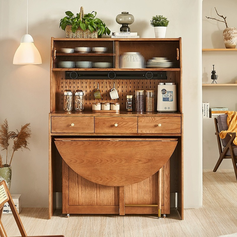 [Pre-order]  LEMARS can be stored folding table, integrated cabinet, Nordic solid wood sideboard, wine cabinet, kitchen, combination high cabinet, cupboard-Smart-Living