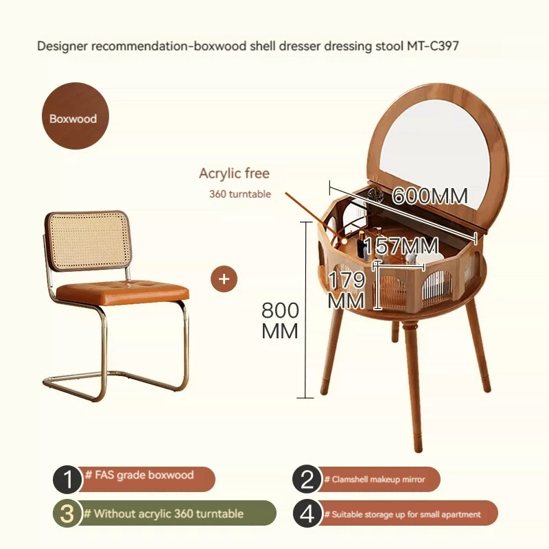 [Pre-order]  American style solid wood dresser, small flip dresser, vintage bedroom, small semi-circular corner dressing table-Smart-Living