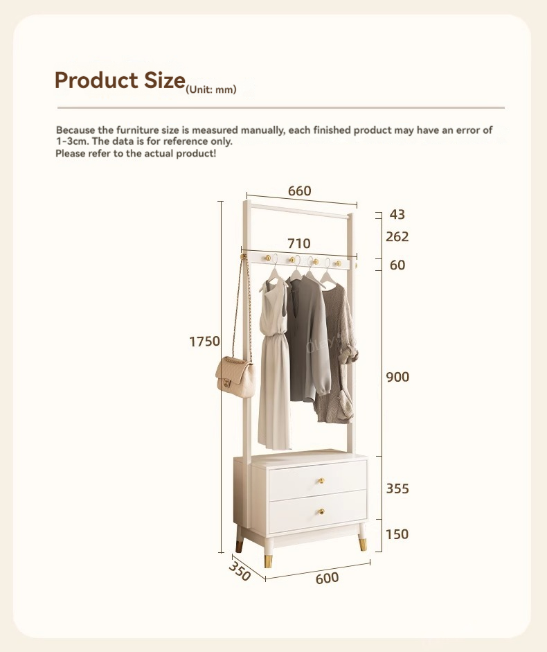 [Pre-order] Oulang 2024 solid wood cream style floor standing multifunctional coat rack, simple and modern home bedroom hanging clothes rack storage-Smart-Living