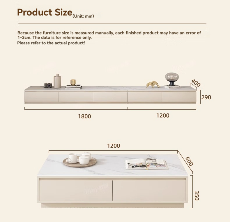 [Pre-order] Oulang 2024 Solid Wood Cream Style Slate TV Cabinet Coffee Table Combo Small Household Modern Simple White Living Room TV Cabinet-Smart-Living