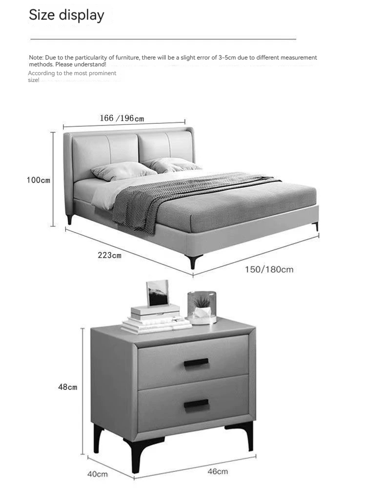 [Pre-order] WM Italian Light Luxury Leather Bed Modern Simple 1.8m Leather Art Bed Master Bedroom Small Unit 1.5m Double Bedroom-Smart-Living