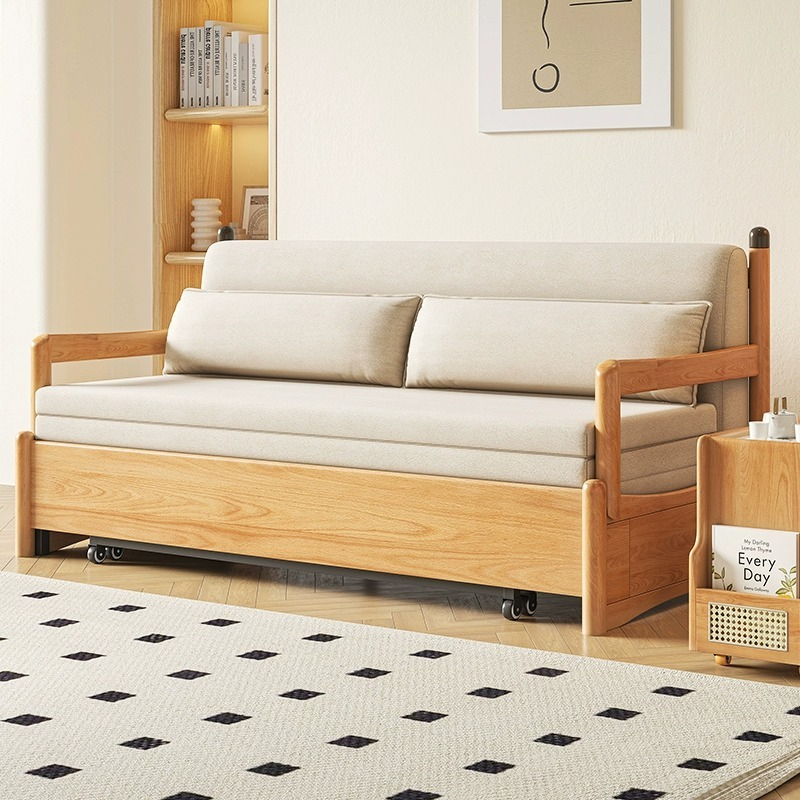 [Pre-order]  LEMAX solid wood sofa bed, small apartment, living room, beech sofa, simple multi-functional foldable bed, bedroom dual-purpose-Smart-Living