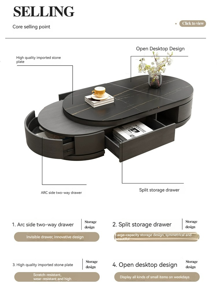 [Pre-order] Very simple rock panel coffee table TV cabinet combination simple modern small apartment coffee table home living room new black-Smart-Living