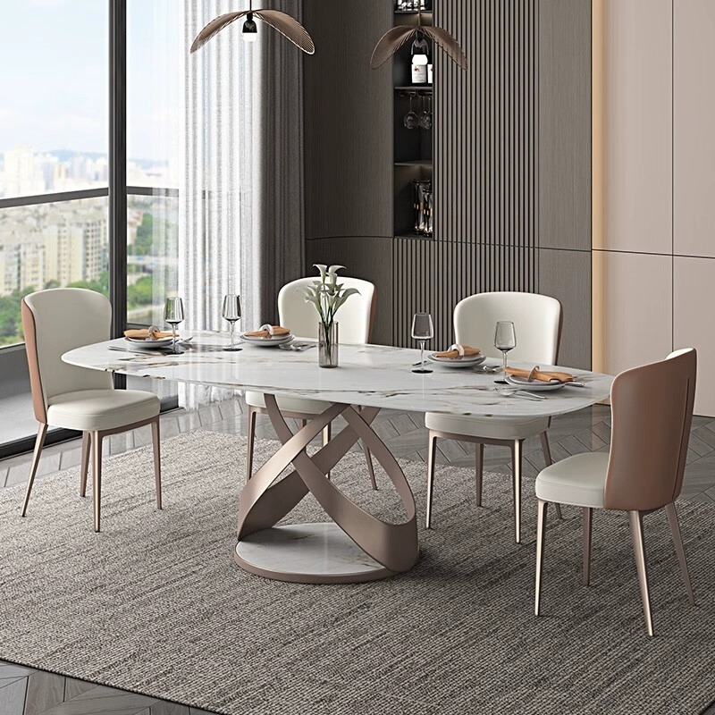 [Pre-order] Slate dining table and chair combination modern light luxury rectangular simple household high-end bright special-shaped dining table-Smart-Living