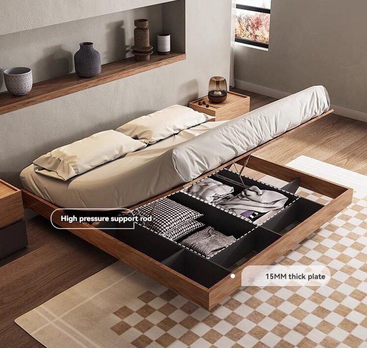 [Pre-order]  Japanese minimalist tatami bed modern simple no headboard bed storage cabinet suspended low bed floor suspended high box bed-Smart-Living