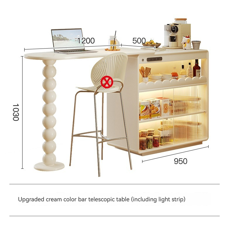 [Pre-order]  French style cream bar partition, integrated, retractable, movable dining table, island table, small household multi-functional storage cabinet-Smart-Living