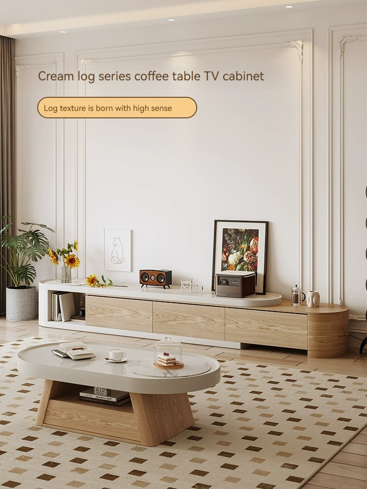 [Pre-order] Cream style coffee table living room small household modern minimalist designer Japanese log style coffee table TV cabinet-Smart-Living