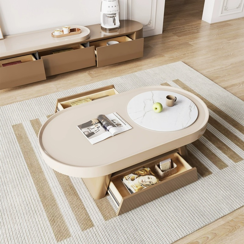 [Pre-order] New rock panel coffee table living room family small modern simple table cream style coffee table TV cabinet combination-Smart-Living