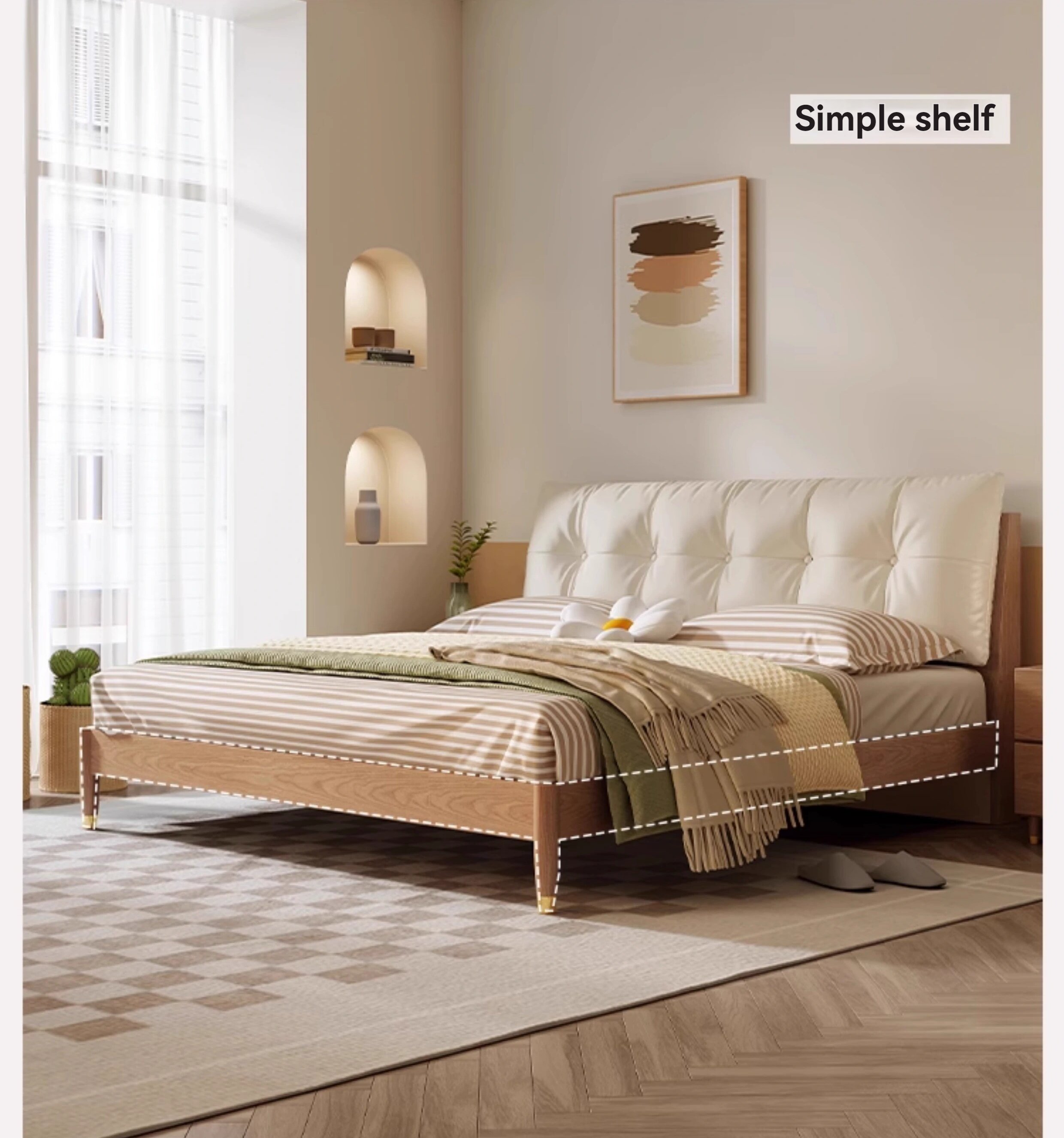 [Pre-order]  Modern simple log air small apartment high box storage bed Tatami double bed Master bedroom back soft blanket bed-Smart-Living
