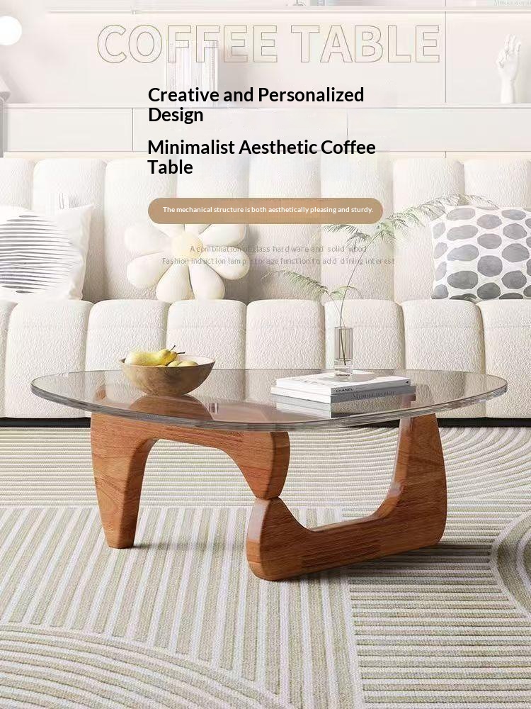 NKAHS-CT-01 [PRE-ORDER] small coffee tale modem nordic tempered glass tale with solid wood base