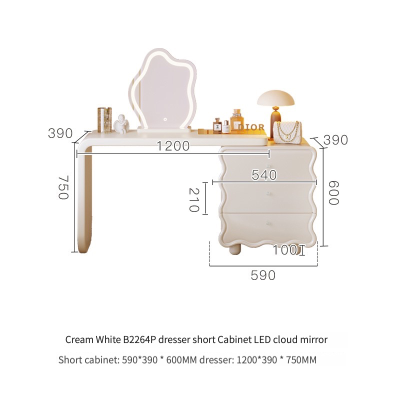 Cream bucket chest integrated dresser, French simple modern bedroom, master bedroom dressing table-Smart-Living