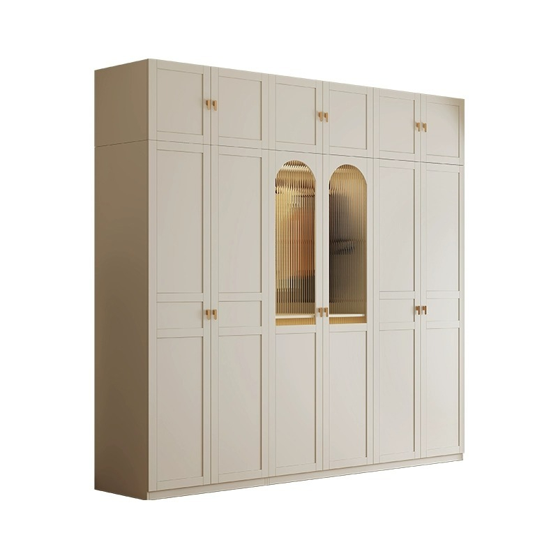 [Pre-order]  Wardrobe home bedroom modern minimalist combination with glass door storage cabinet French light luxury cream style locker-Smart-Living