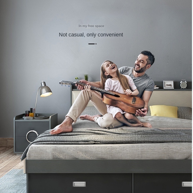 [Pre-order]  Wooden Master Bedding Double Modern Simple Tatami Small Unit Air Pressure High Storage Box Bed-Smart-Living