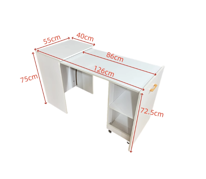 White extendable dining table rental furniture bookshelf, minimalist foldable table with built-in storage